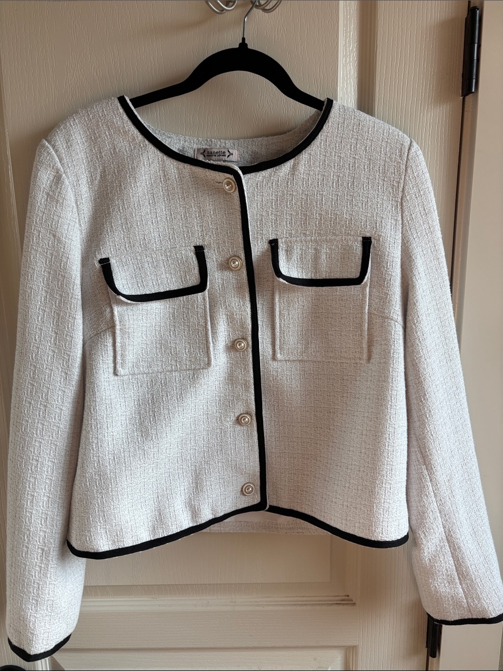 Nanette Lepore Cream Tweed Jacket with Black Trim